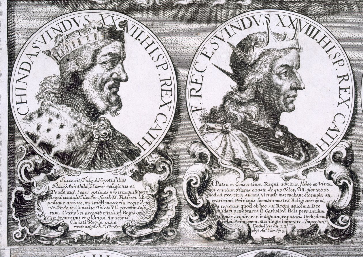 Porträtt av Chindasuinth och Recceswinth (litho) av Unbekannt