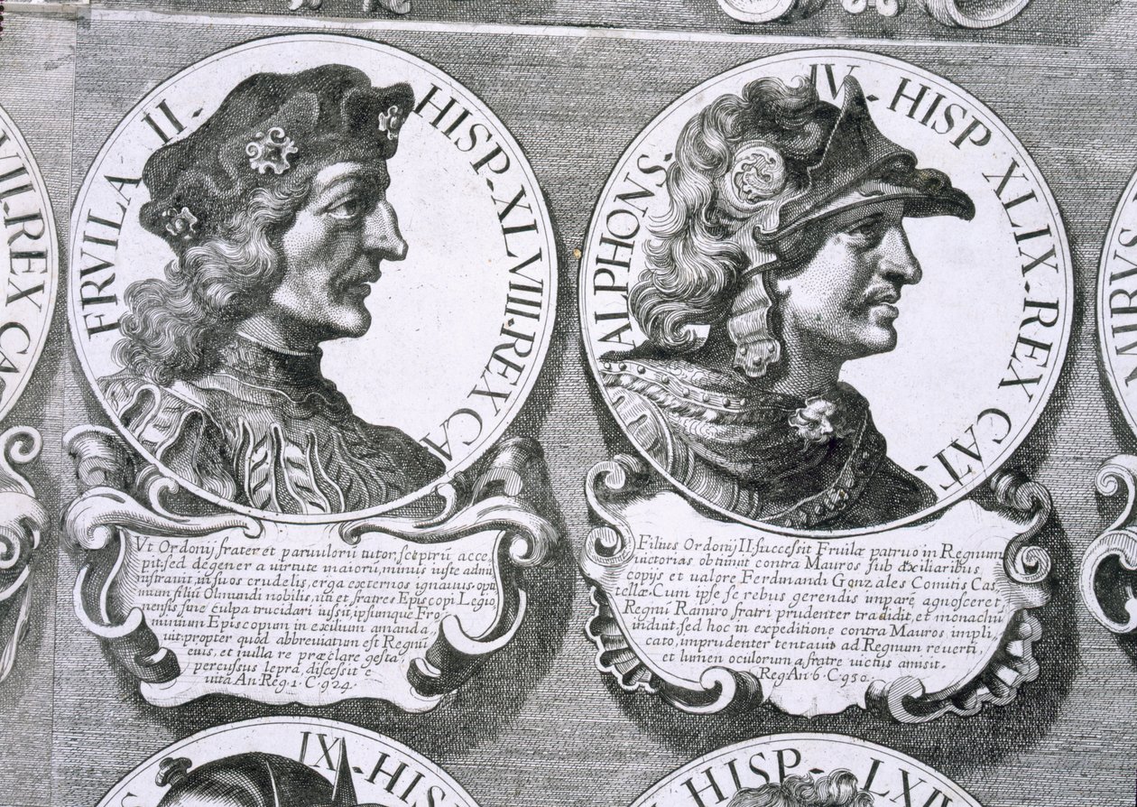 Porträtt av Fruela II och Alfonso IV (litho) av Unbekannt