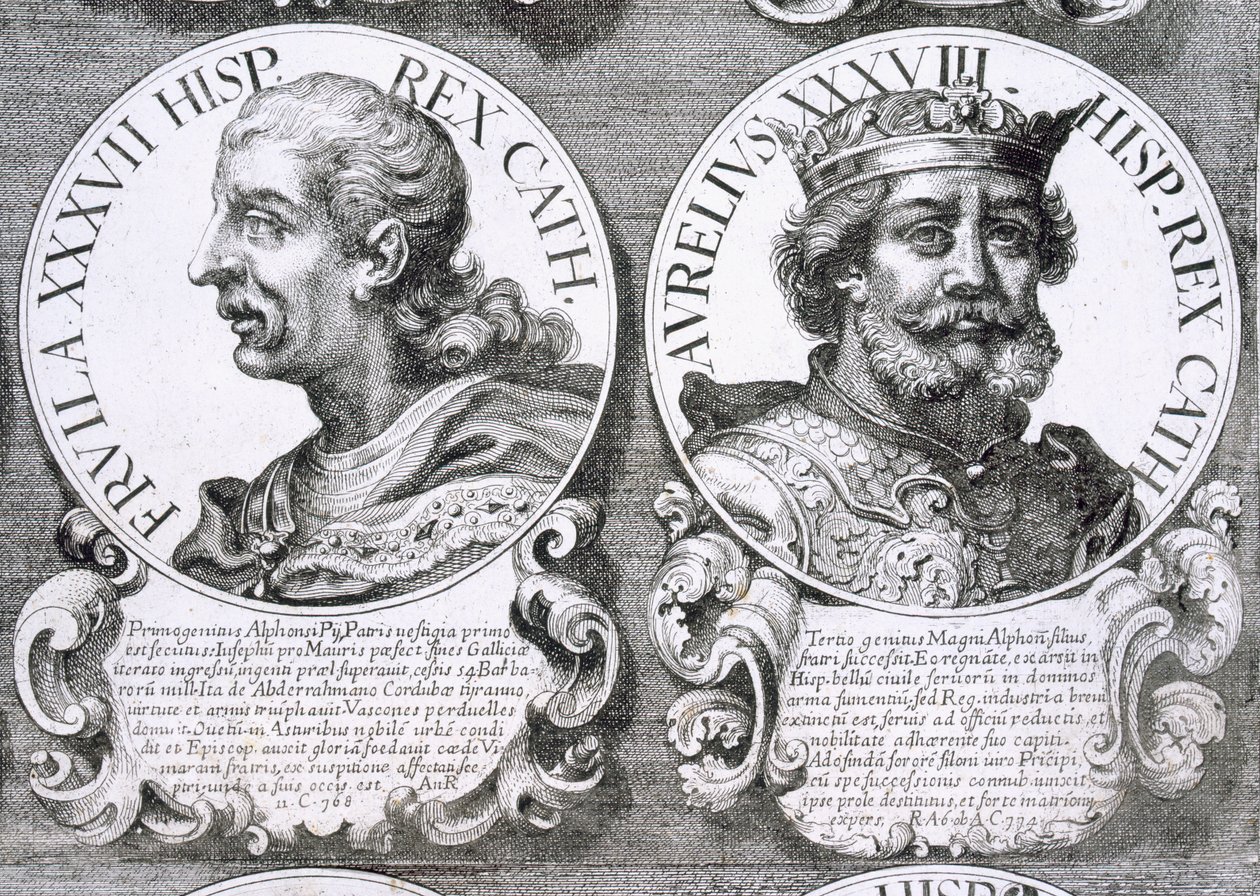 Porträtt av Fruela I och Aurelius av Asturien (litho) av Unbekannt