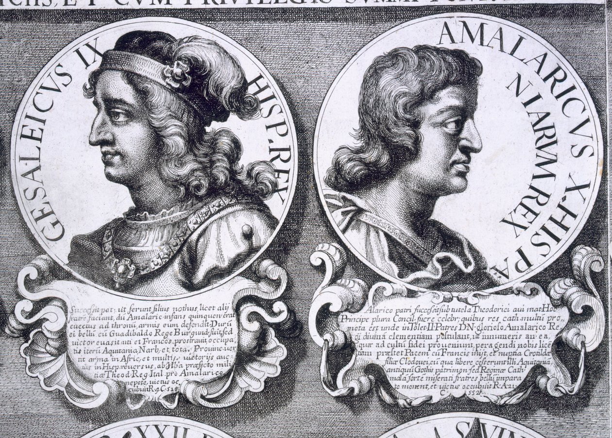 Porträtt av Gesalec och Amalaric (litho) av Unbekannt
