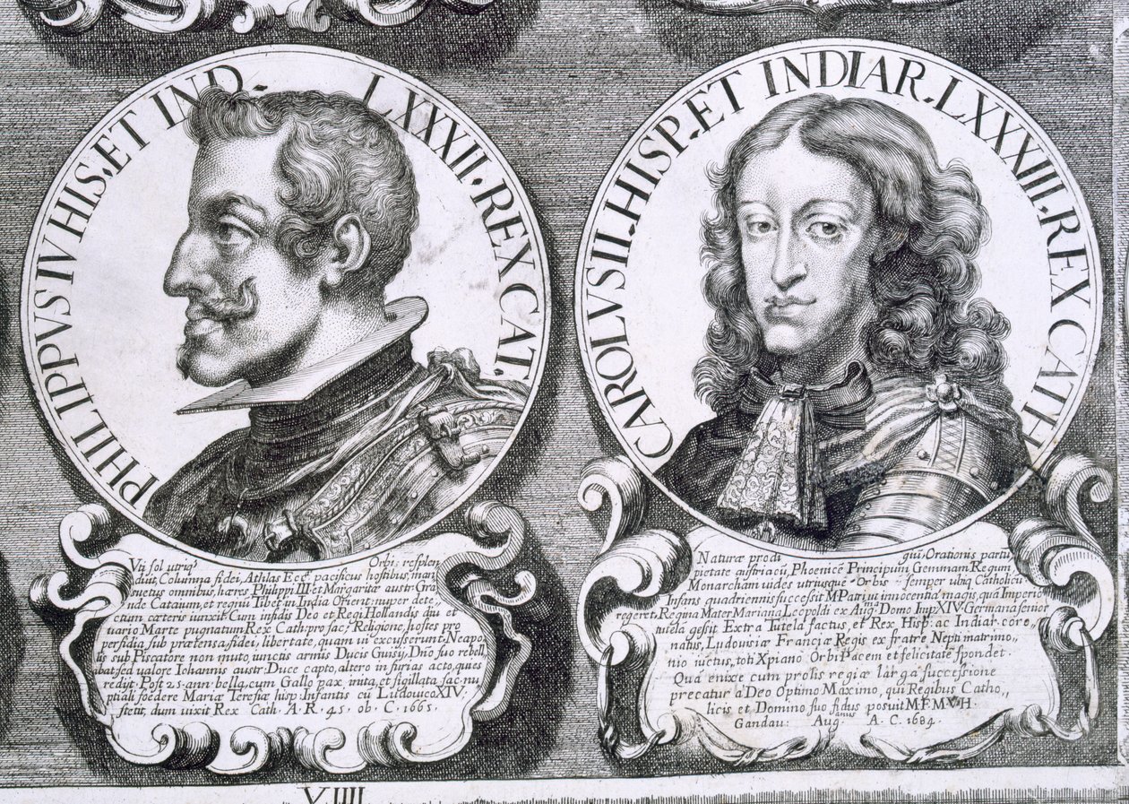 Porträtt av Filip IV och Karl II (litho) av Unbekannt