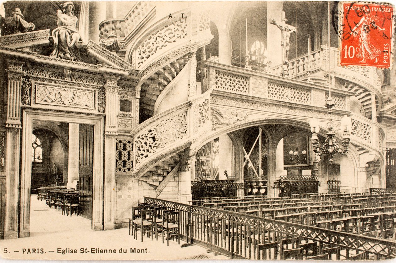 Vykort/kyrkan Saint Etienne du Mont, le jube/Paris/Seine/Ile de France/Frankrike av William M. Timlin