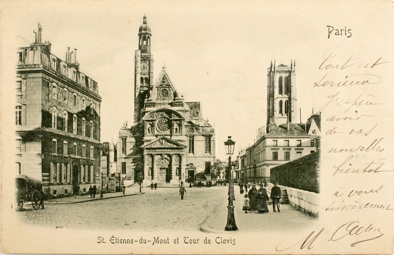 Vykort / Saint Etienne du Mont / Tour de Clovis / Paris / Seine / Ile de France / Frankrike av William M. Timlin