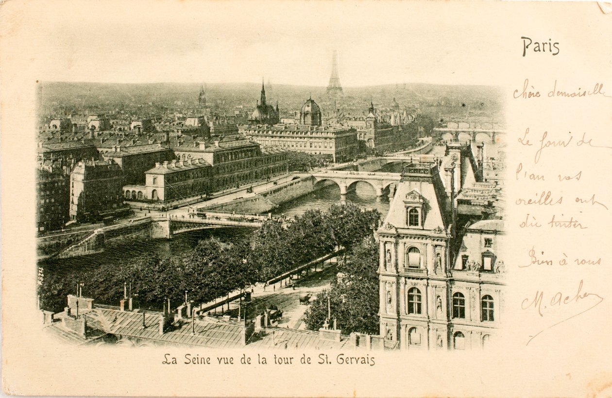 Vykort / Seine från Saint Gervais Tower / Paris / Seine / Ile de France / Frankrike av William M. Timlin