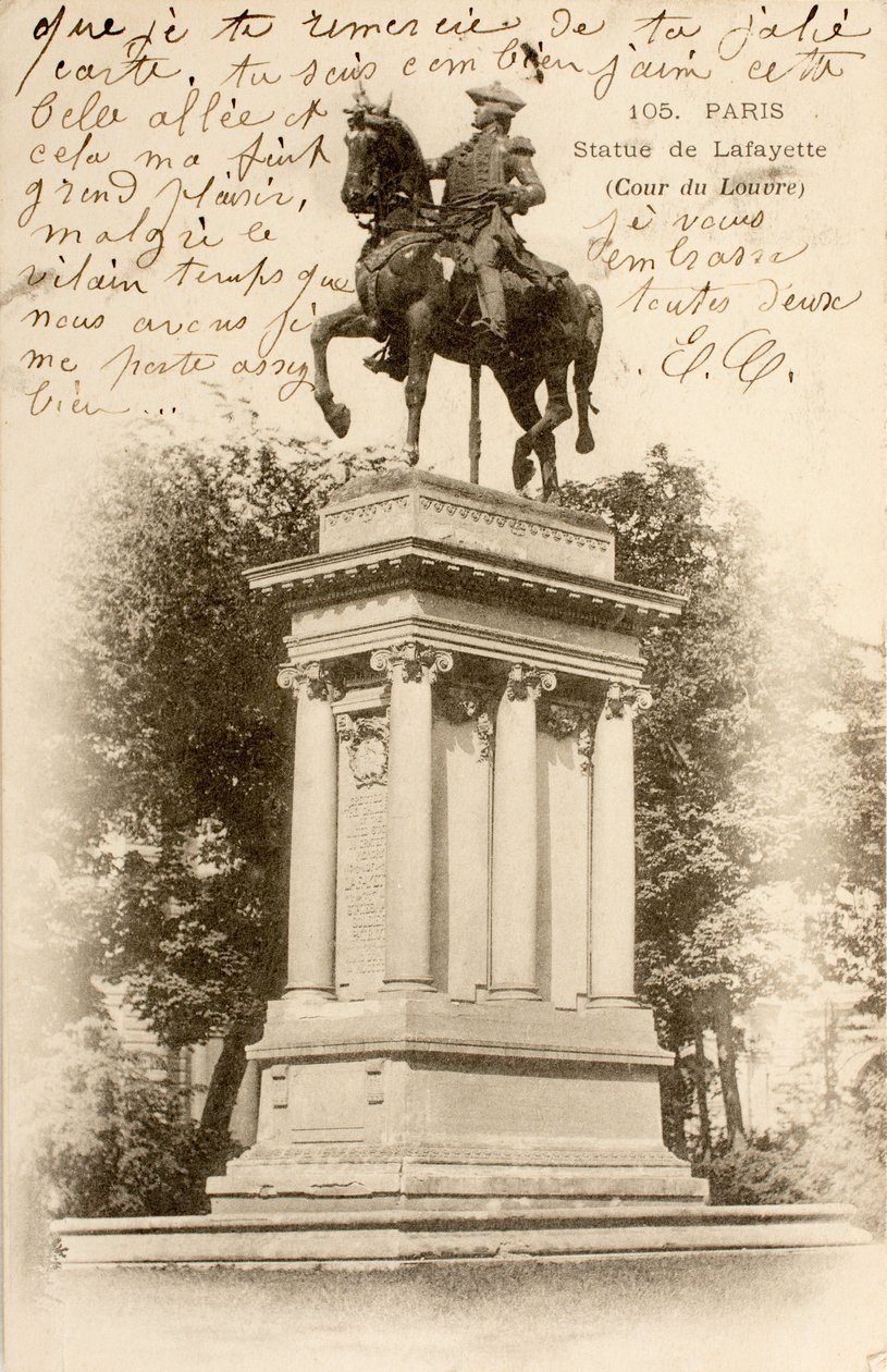 Vykort/Staty av Lafayette/Louvrens domstol/Paris/Seine/Ile de France/Frankrike av William M. Timlin