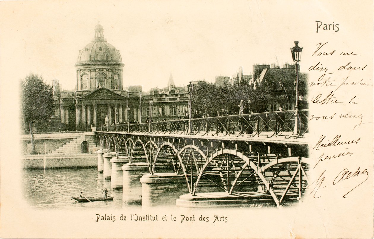 Vykort / Institutet / Pont des Arts / Paris / Seine / Ile de France / Frankrike av William M. Timlin