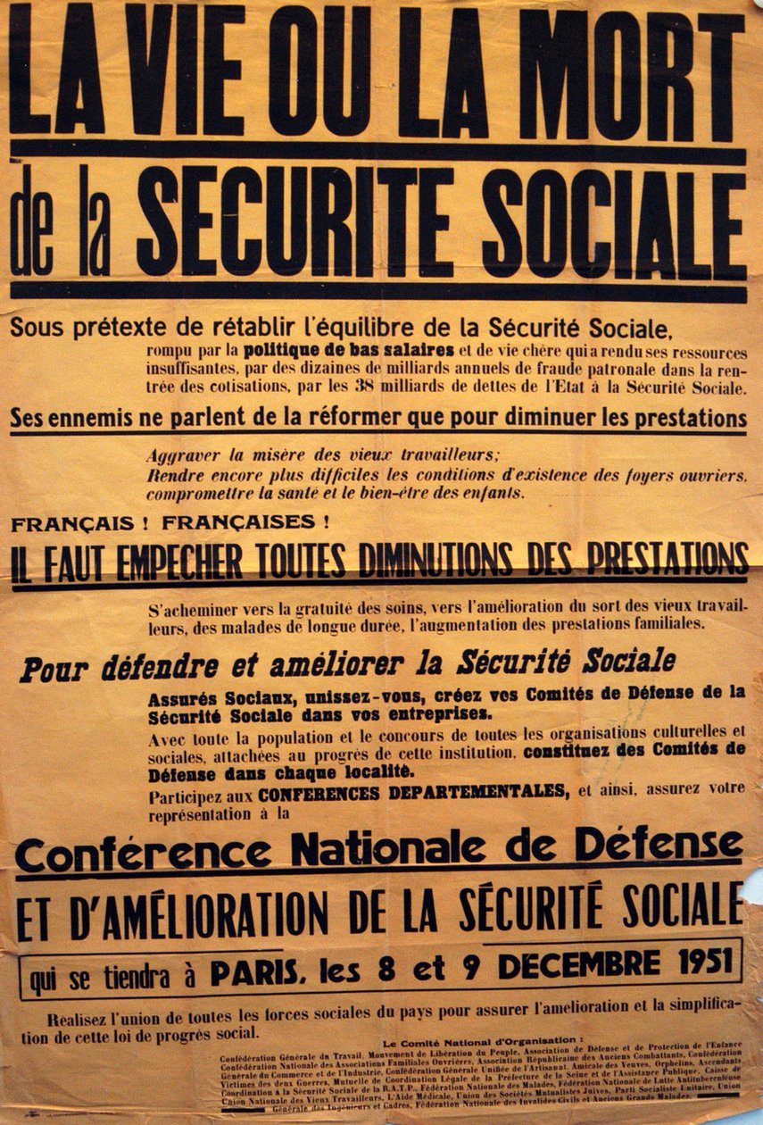 Affisch från CGT (franska fackföreningen) för en konferens om Sécurité Sociale av Unbekannt