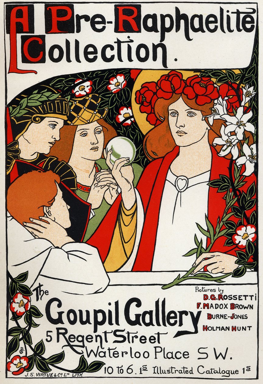 Prerafaelitutställning på Goupil Gallery, London, ca 1897 (affisch) av Unbekannter Künstler
