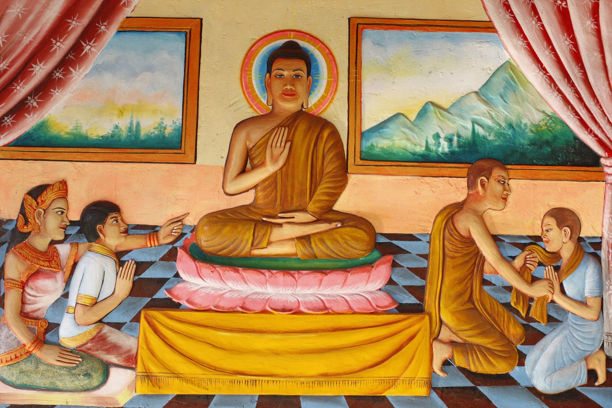 Preah Prom Rath Monastery Buddhas liv Buddha och hans son Rahula, Siem Reap, Kambodja av Unbekannt