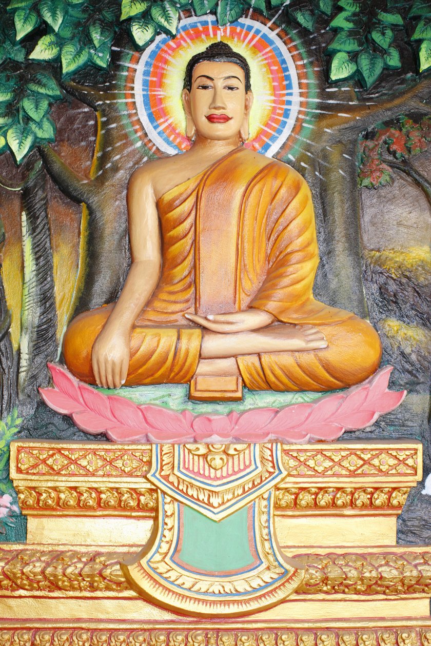 Preah Prom Rath MonasteryLife of the BuddhaMeditation på en lotusblomma Buddha visas i jordberörande position, Siem Reap, Kambodja av Unbekannt