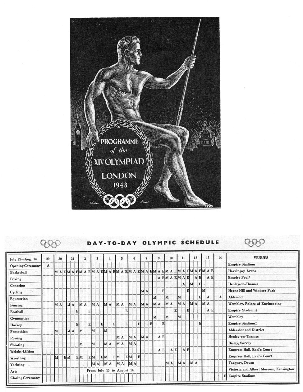 Programmet för XIV Olympiaden i London och det olympiska schemat från den 29 juli till 14 augusti av Unbekannt