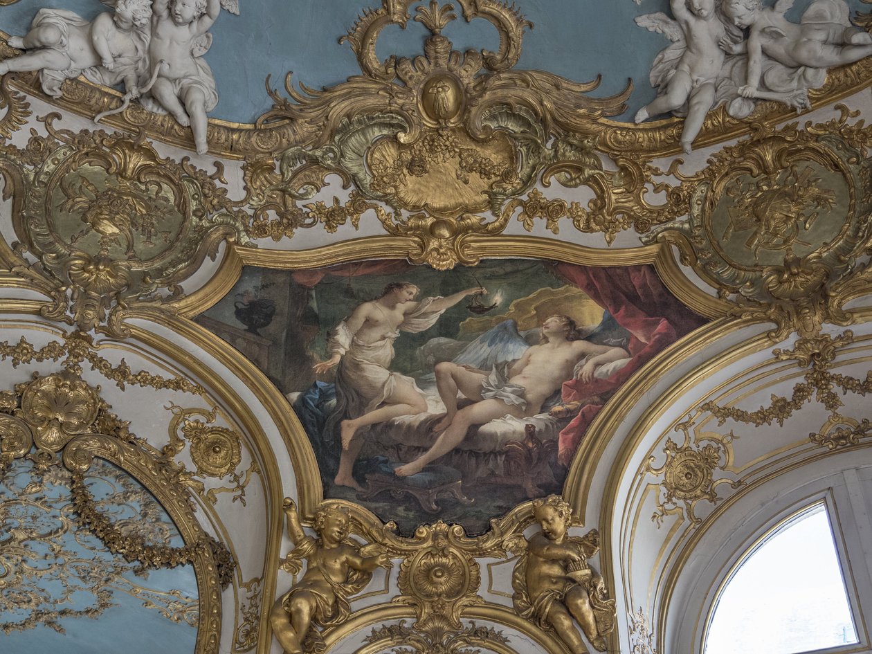 Psyche höjer sin lampa för att begrunda sin brud. Målning av Charles Joseph Natoire (1700-1777) av Unbekannt