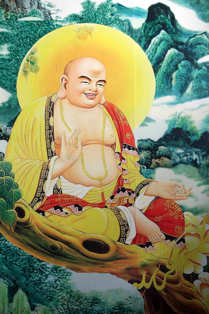Quan Am buddhistiska pagoden. Leende Buddhamålning. Danang. Vietnam av Unbekannt