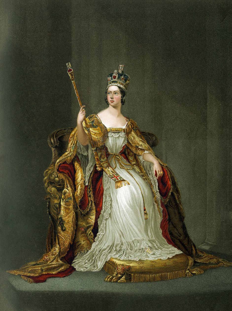 Drottning Victoria av England i sin kröningsdräkt 1837 av Unbekannter Künstler