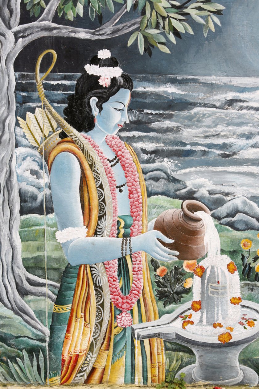Rama häller mjölk över Shivas Lingam. Pashupatinah, Katmandu, Nepal av Unbekannt