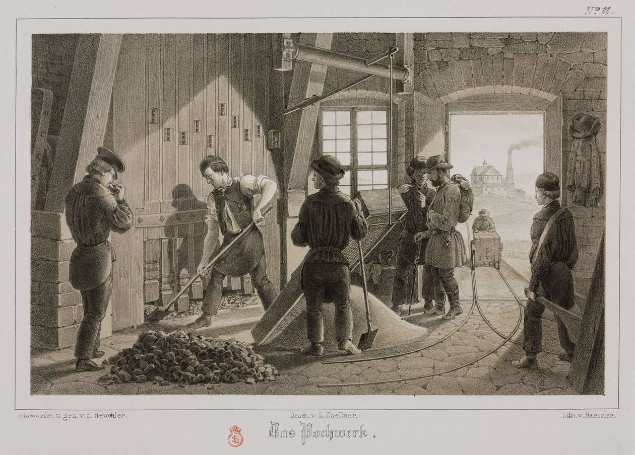 Råmaterialbearbetning, metallurgi som slår malmen, Tyskland, ca 1851 av Unbekannt