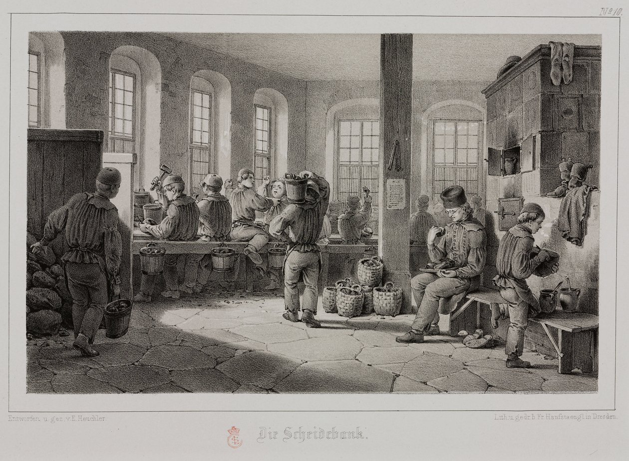 Råmaterialbearbetning, metallurgibearbetning av metallmalm, Tyskland, ca 1851 av Unbekannt