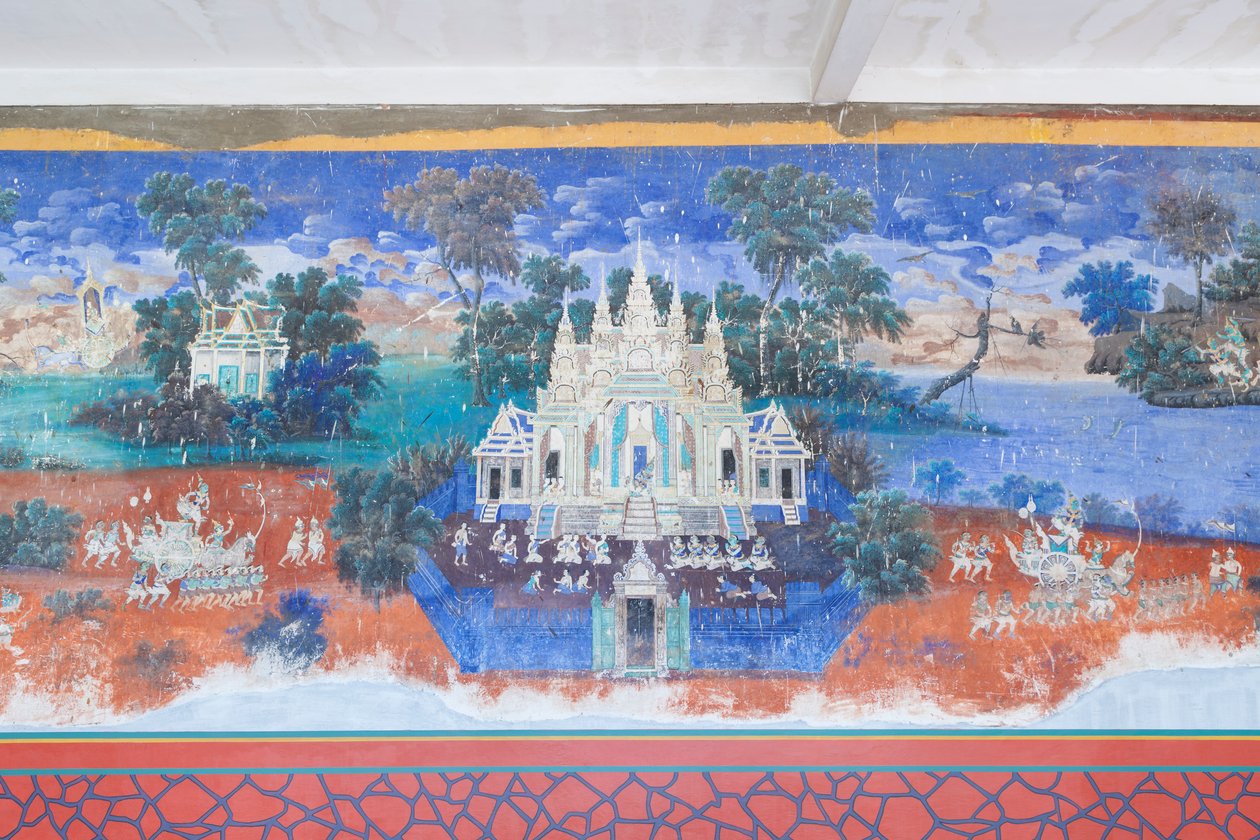 Reamker-fresker som pryder väggarna i det kungliga palatskomplexet i Phnom Penh, Kambodja (foto) av Unbekannter Künstler