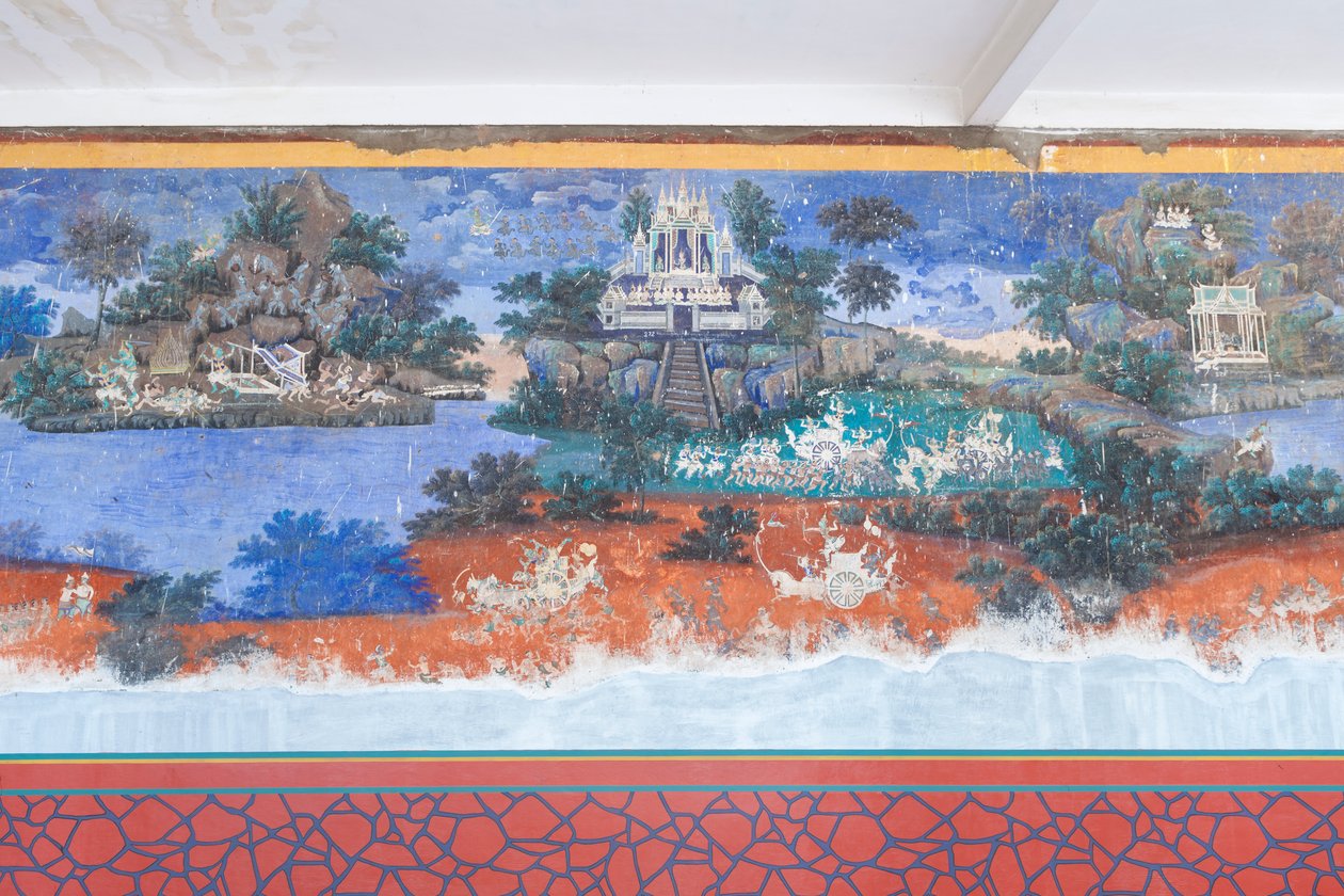 Reamker-fresker som pryder väggarna i det kungliga palatskomplexet i Phnom Penh, Kambodja (foto) av Unbekannter Künstler