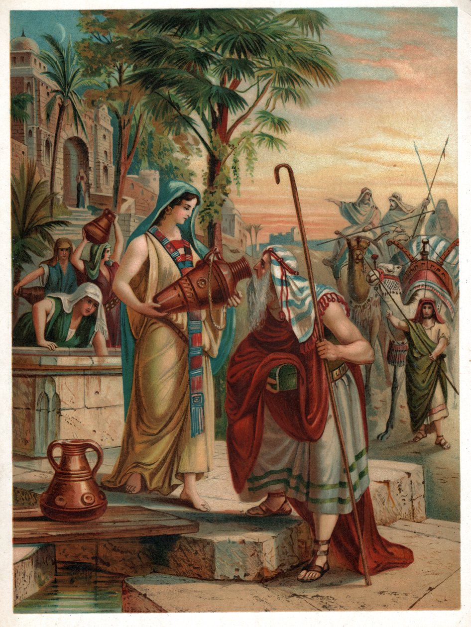 Rebecca vid brunnen. (litho, cirka 1900) av Unbekannter Künstler