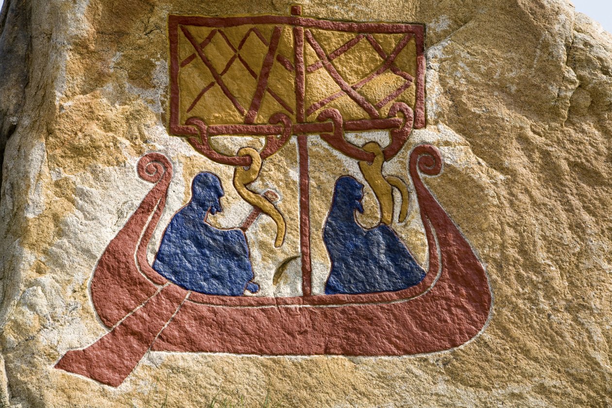 Registrering och representation av en drakkar (Vikingaskepp) Viking Rune. Vikingamuseet, Bork på Ringkoebing Fjord, Danmark av Unbekannter Künstler