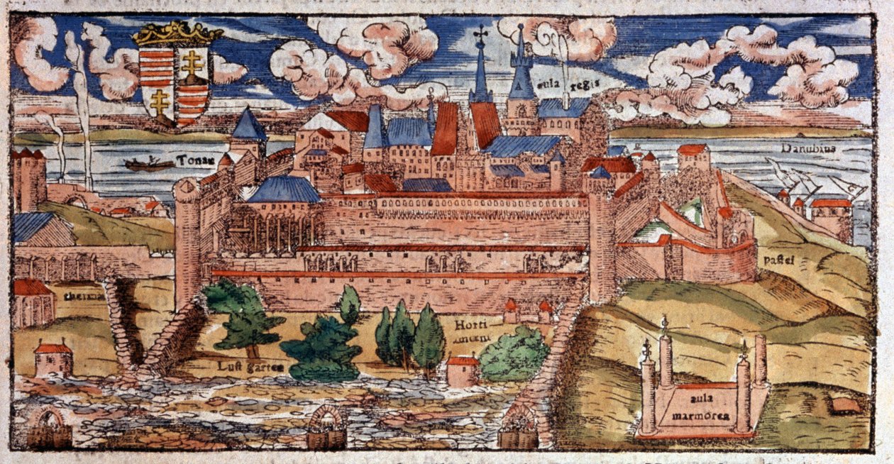 Förstärkt Buda (Ungern), ca 1550 (gravyr) av Unbekannter Künstler