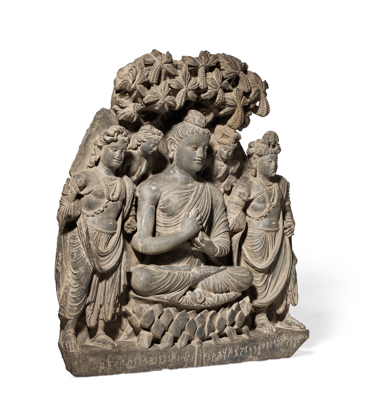 Relieftriad av Buddha Shakyamuni med bodhisattvor, 3:e-4:e århundradet (grå skiffer) av Unbekannter Künstler