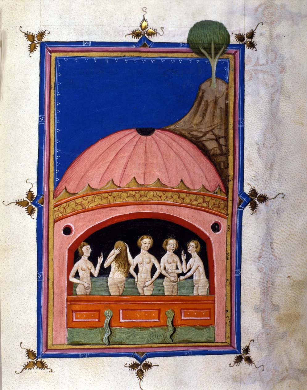 Representation av baden Sida ur manuskriptet "De Balneis Puteolanis" (Baden i Pozzuoli eller Pozzuoli) av Pietro da Eboli (Ebulo) (verksam omkring 1196-1220) 1475-1500 av Unbekannter Künstler