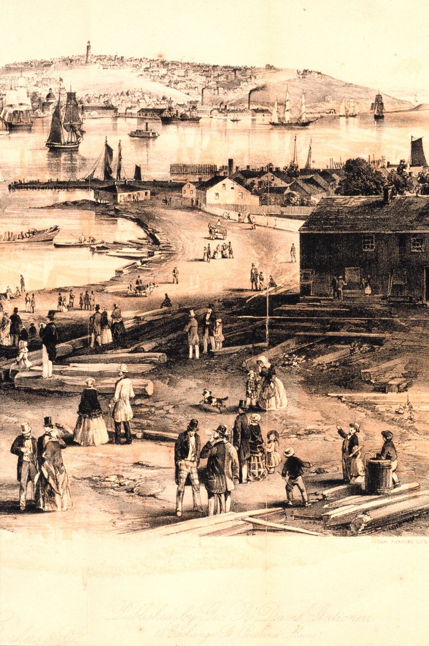 Höger fjärdedel detalj av gravyr av Portland Harbour av Unbekannter Künstler