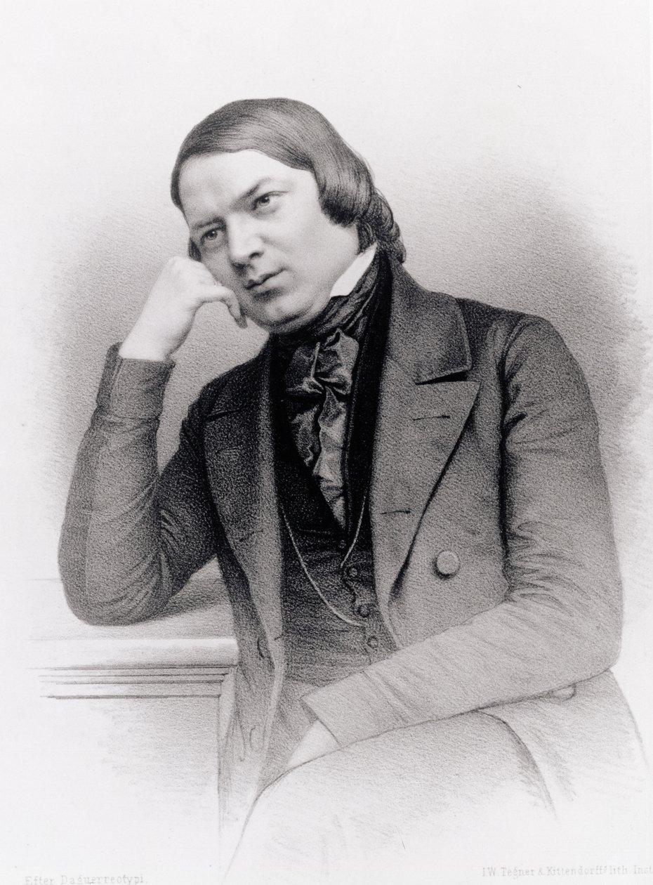 Robert Alexander Schumann (1810-56), tysk kompositör, graverad av Isaac Wilhelm Tegner (1815-93) och Johann Adolf Kittendorff (1820-1902), efter en daguerreotypi (lito) av Unbekannt