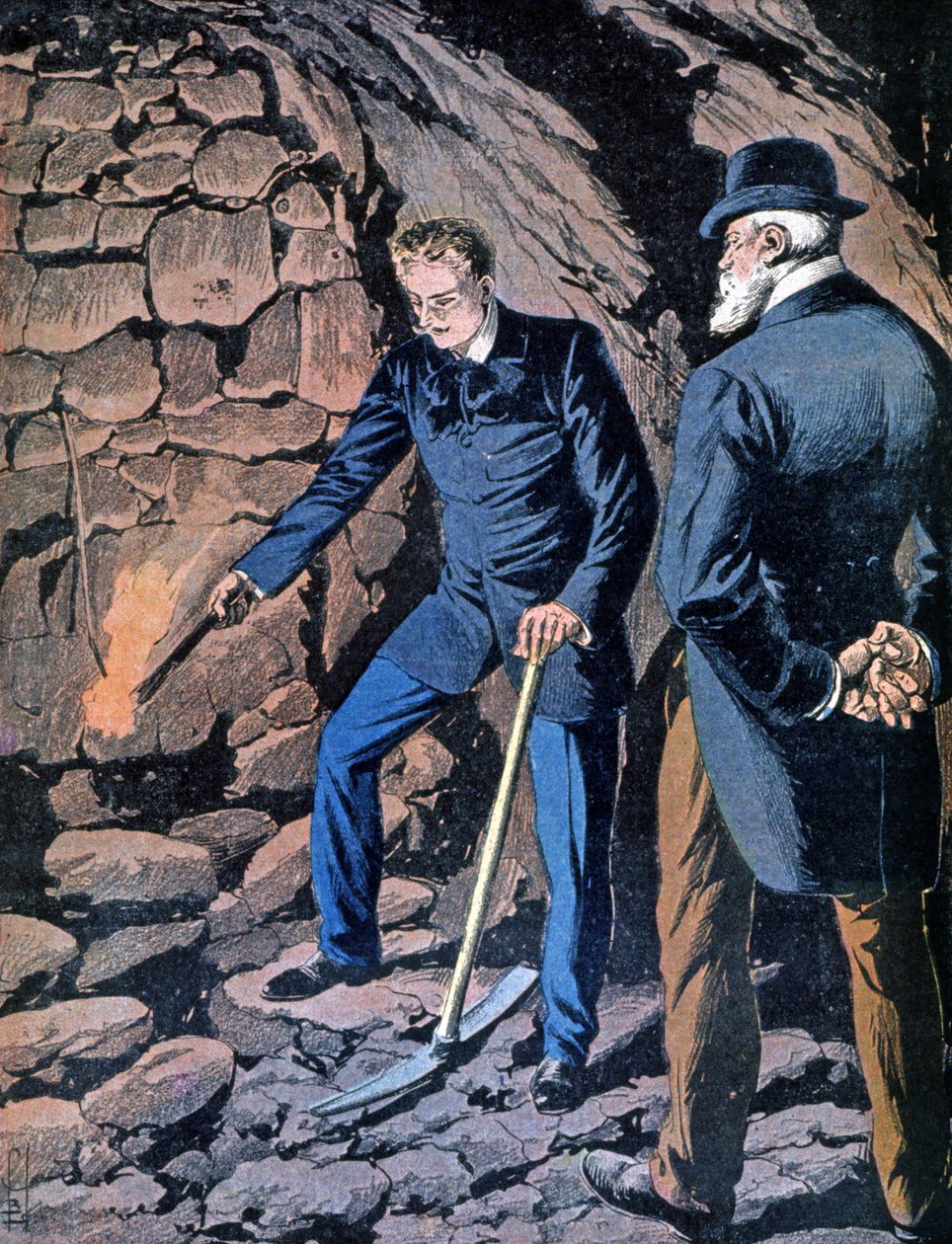 Rocambole i en gruva, sent 1800-tal (illustration) av Unbekannter Künstler