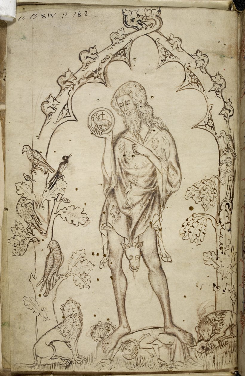 Royal MS 10 B XIV f.3 Johannes Döparen (penna och bläck på papper) av Unbekannter Künstler
