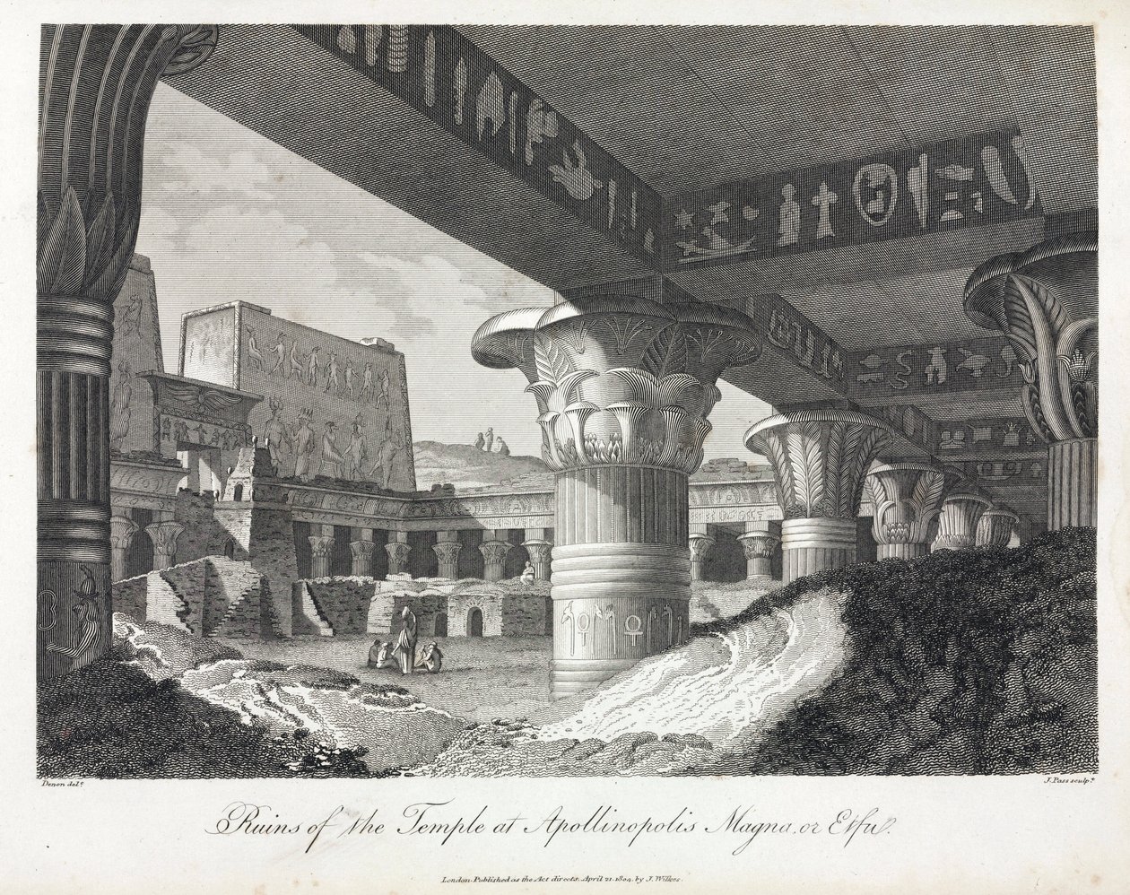 Ruinerna av templet Apollinopolis Magna vid Edfu (nuvarande Tell El Balamoun, Egypten) (ursprungligen ett tempel tillägnat Horus, byggt mellan 237 och 57 f.Kr.) av Unbekannt