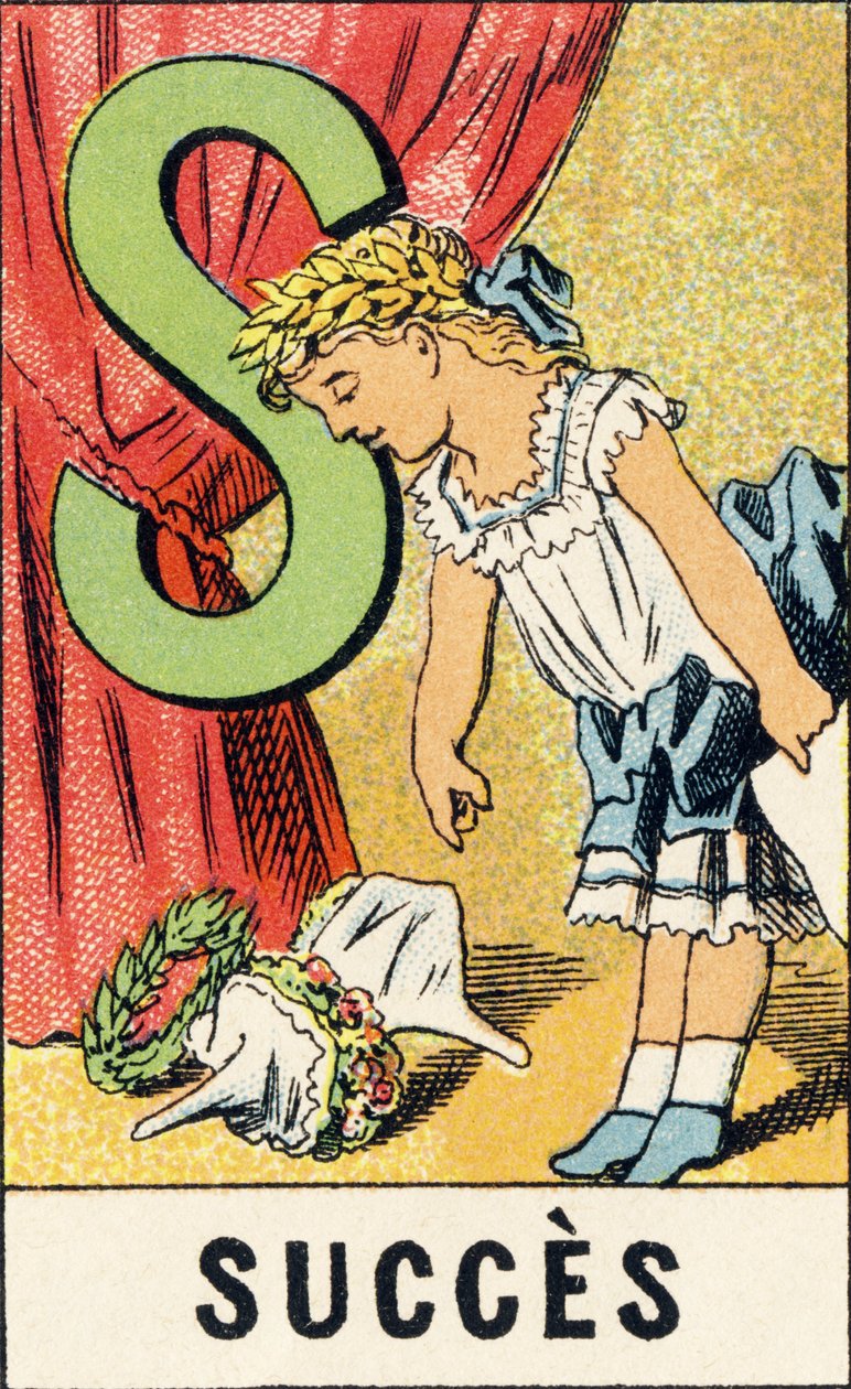 S: Framgång - Gravyr hämtad från ABCD av små flickor. Pellerin & Cie, tryckare-förlag, Epinal, omkring 1890. Serie A. Mått: 19 x 13,5 cm. av Unbekannt