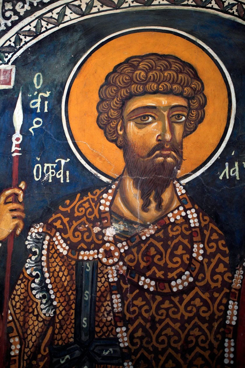 Saint Theodore Stratelates: Bysantinsk fresk från 1300-talet (1332) Phorbiotissa Virgin Church, Asinou Cypern Målade kyrkor UNESCO-plats Troodos, Cypern av Unbekannt