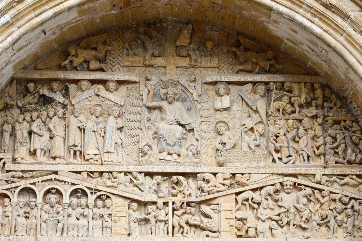 Sainte Foy klosterkyrka tympanum: Kristus i ära och sista domen, Conques, Frankrike av Unbekannt