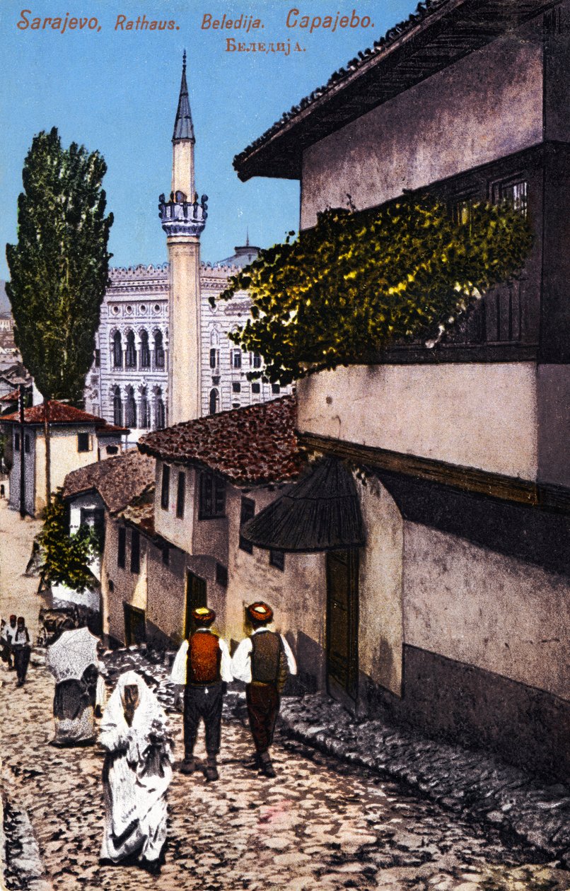 Sarajevo, huvudstad i Bosnien och Hercegovina tidigt 1900-tal (vykort) av Unbekannter Künstler