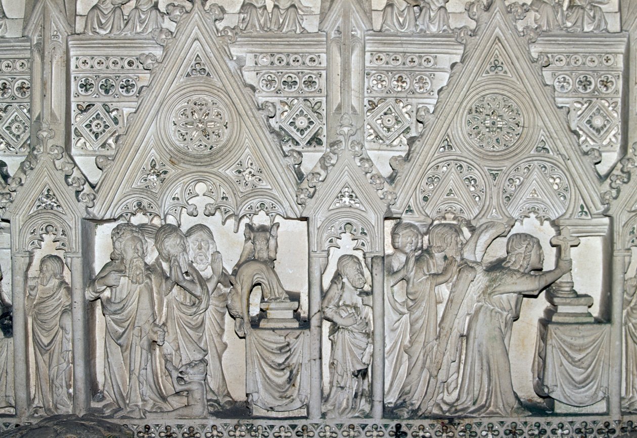Sarcophagus o Pedro I (1320-1367) faʻatasi ai ma vaaiga mai le olaga o St Bartholomew, falesa o Alcobaca monastery (UNESCO World Heritage Listswed av Benjamin Baud