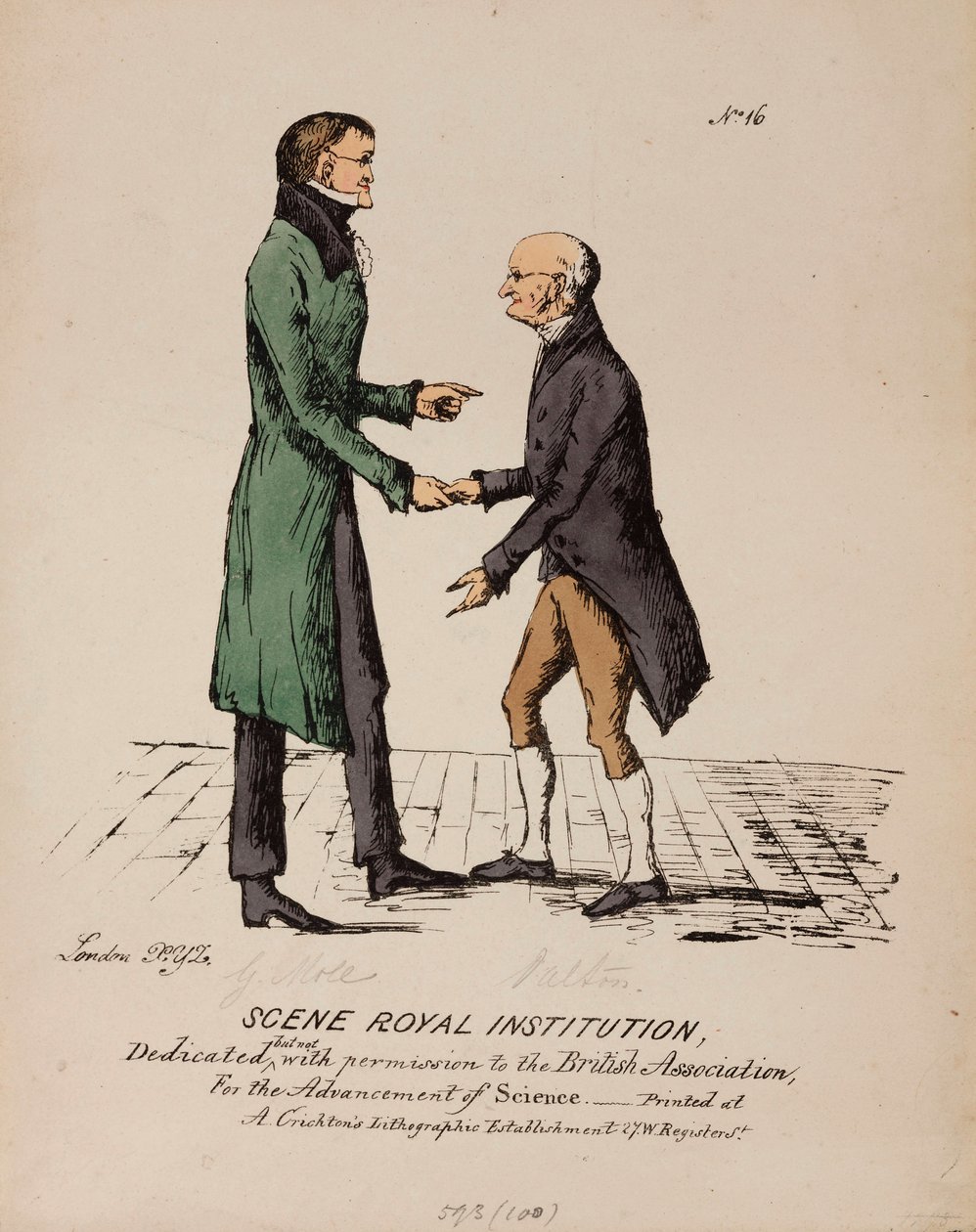Scene Royal Institution: Gerrit Moll och John Dalton, c 1831-1840 av Unbekannt