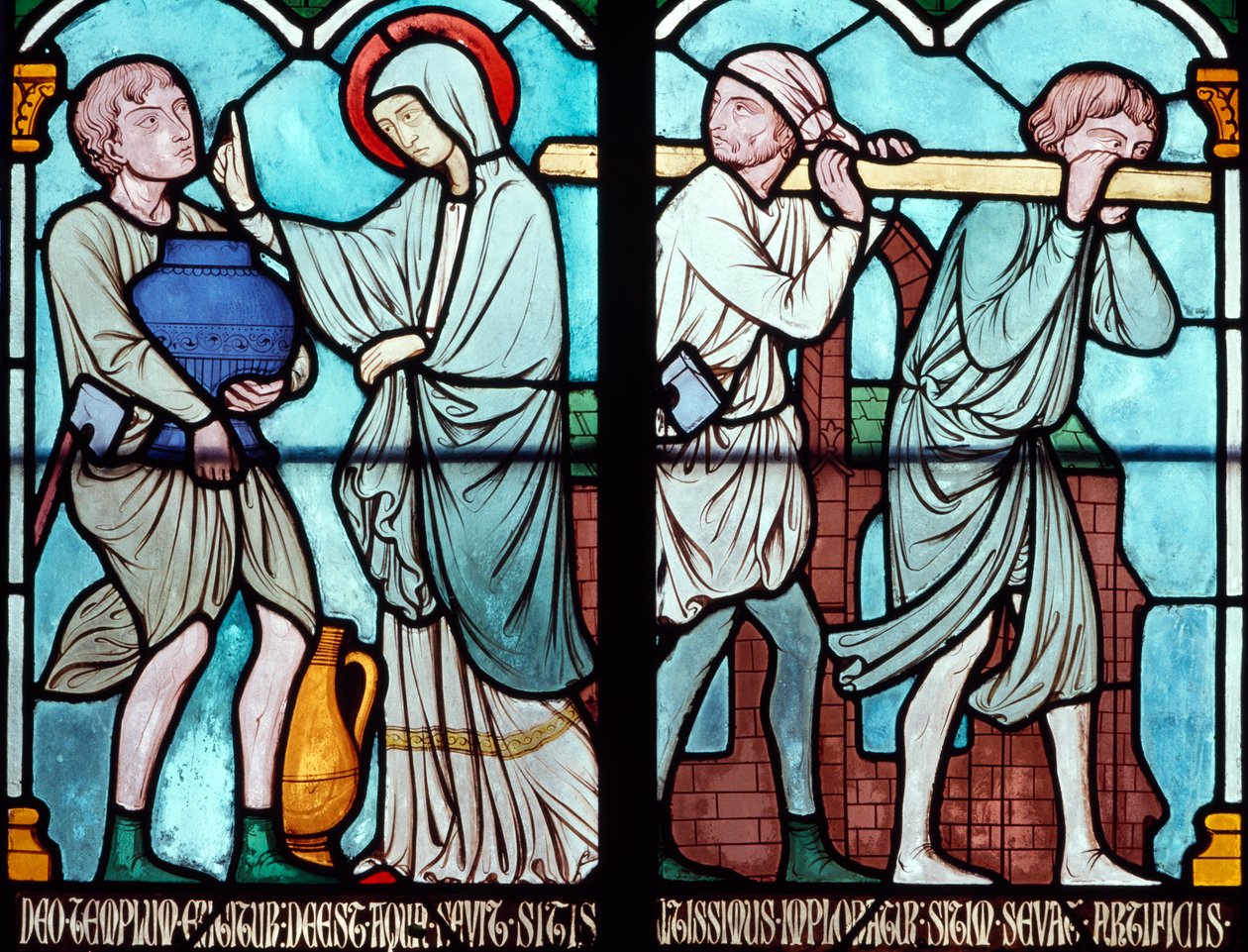 Scene from life of St. Louis, glasmålning från katedralen Notre Dame, Paris, Ile-de-France, Frankrike av Benjamin Baud