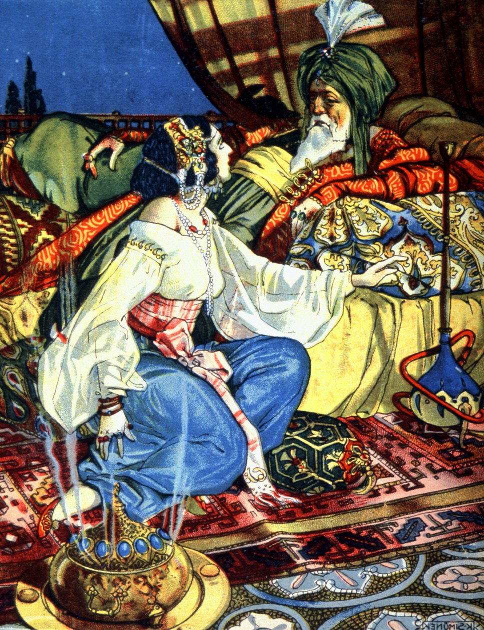 Scheherazade och kalifen, ca 1920 (illustration) av Unbekannter Künstler