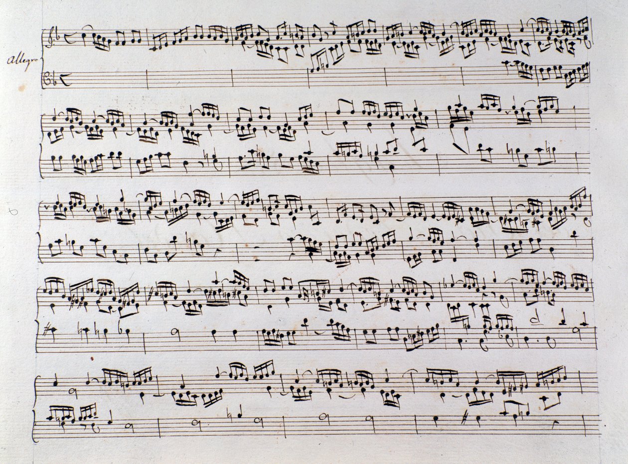 Notblad till Händels fuga från ett manuskript som innehåller två verk av Domenico Scarlatti och Friedrich Händel av Unbekannter Künstler