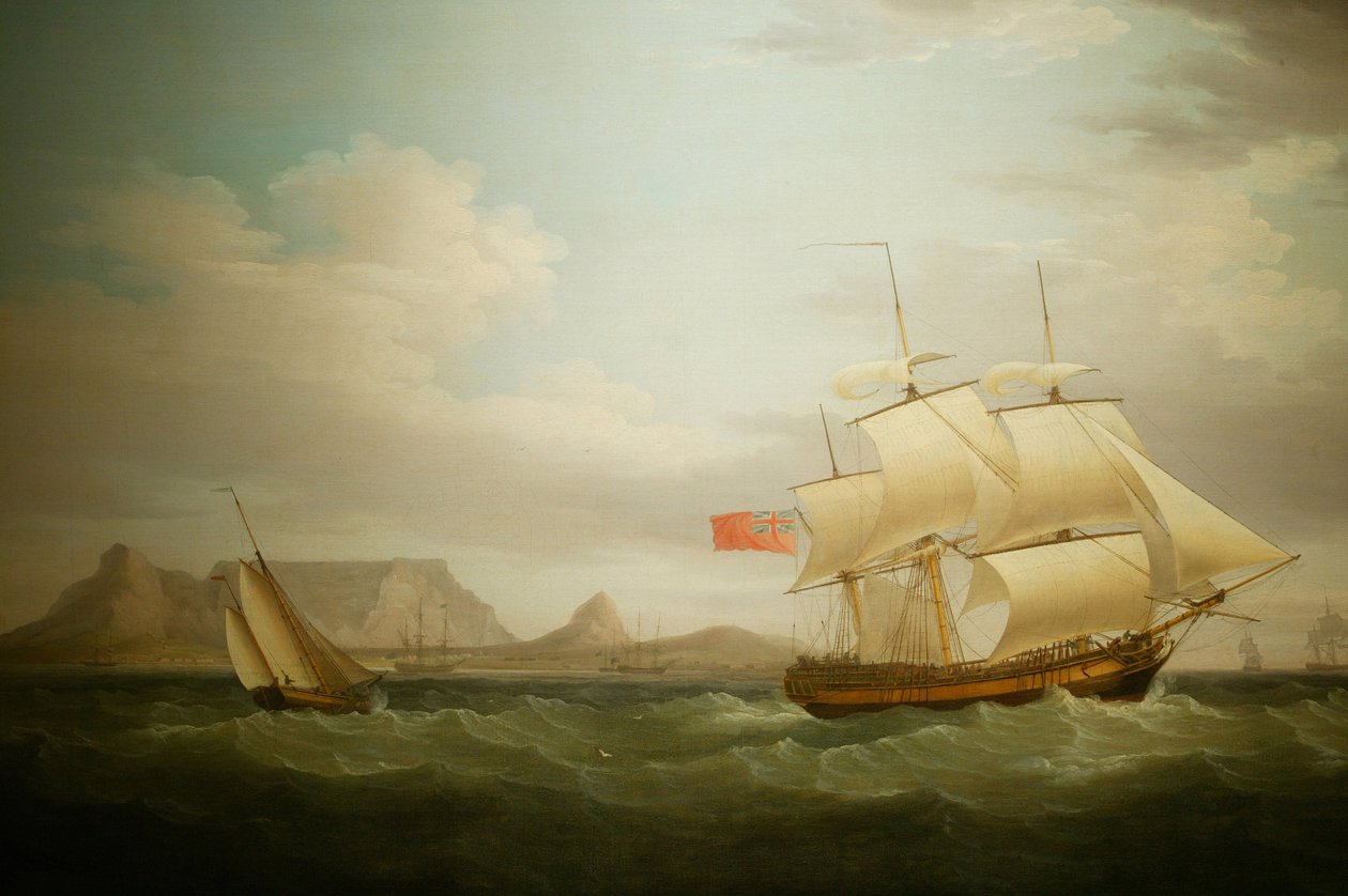 Skepp framför Kapstaden i Sydafrika. Målning. National Museum of Culture, Pretoria, Sydafrika av Unbekannter Künstler