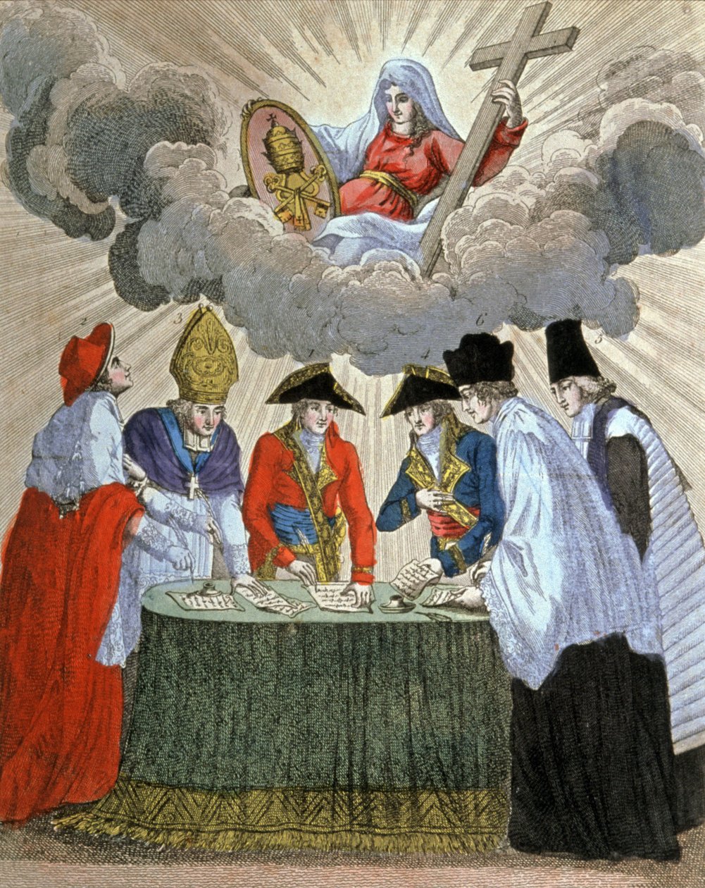 Underskrift av konkordatet mellan Napoleon och påven Pius VII (1801),1800-tal (gravyr) av Unbekannter Künstler