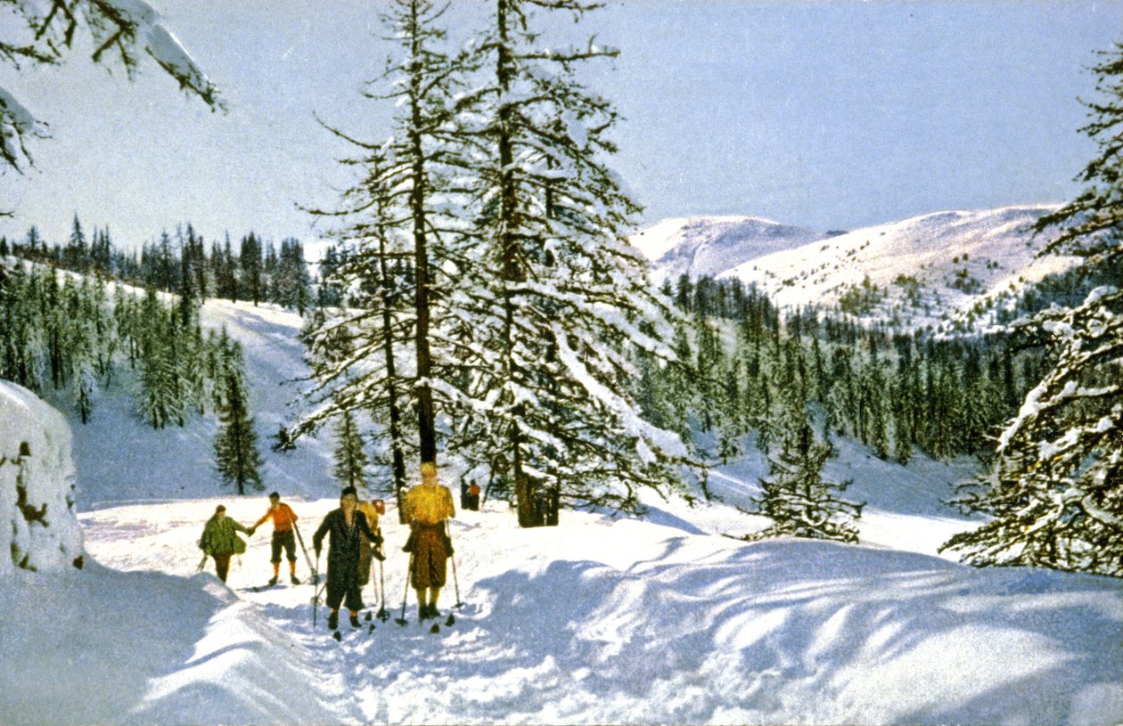 Skidtur på Franska Rivieran, ca 1930 (Vykort) av Unbekannter Künstler