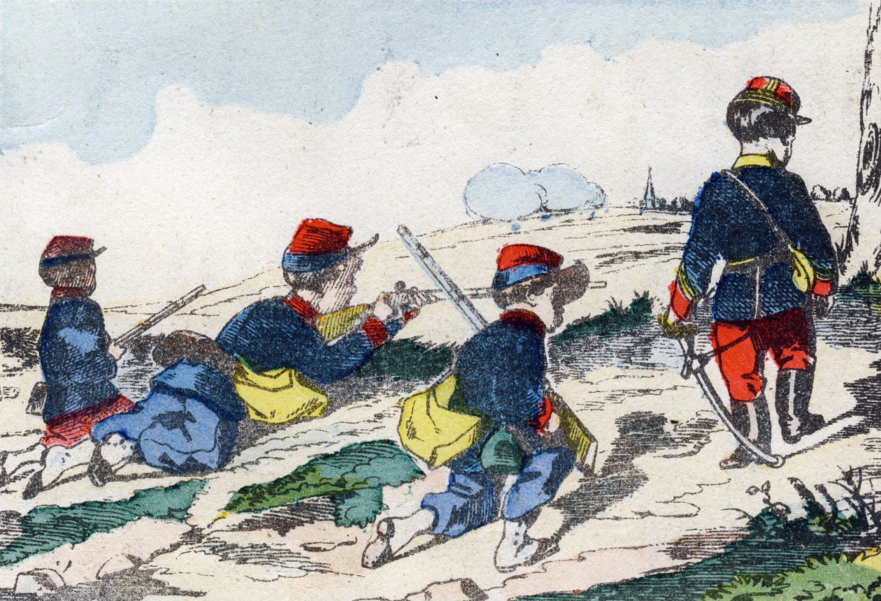 Krypskyttar. Gravyr i "Barns militäralfabet"". Bildspråk av Pont-a-Mousson, cirka 1890. 20 sidor. Sol: 28,5x21cm av Unbekannt