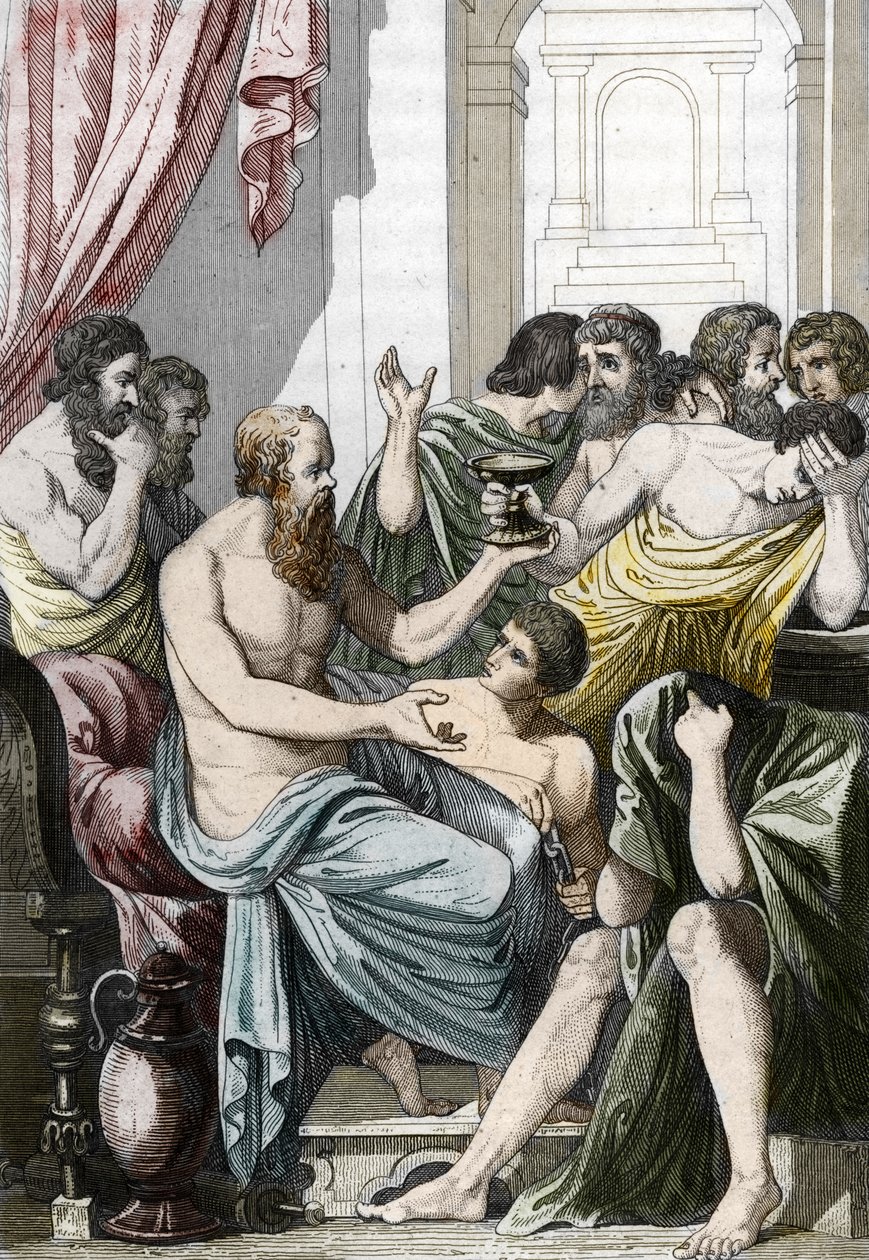 Sokrates dömd att dricka hemlock (399 f.Kr.), sent 1800-tal (gravyr) av Unbekannter Künstler