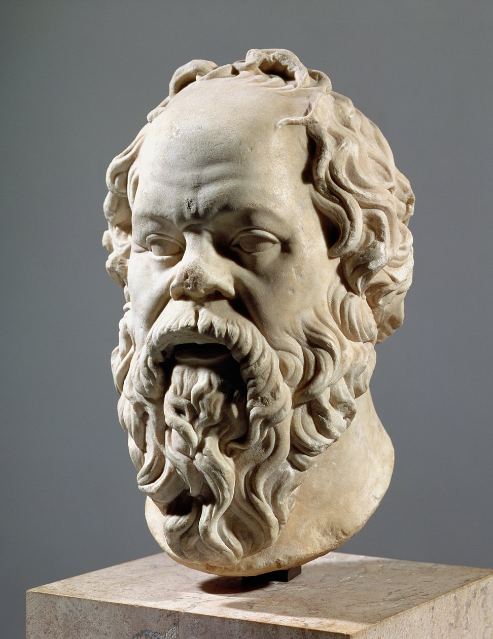 Sokrates, marmorhuvud, kopia från en brons från Pompeion i Aten, gjord av Lysippus, klassisk grekisk, c.330 f.Kr. av Unbekannt