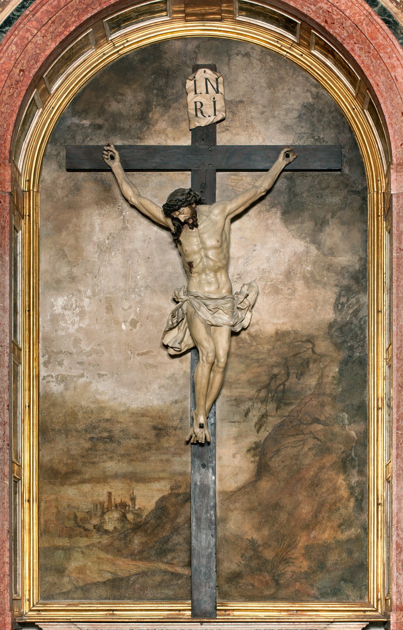 Södra tvärskeppet, krucifixets altare, Angelo Nani och Carlo Natali 1641, träkista av Giacomo Bertesi 1687, katedralen Santa Maria Assunta, katedralen i Cremona, Lombardiet, Italien (foto) av Unbekannt
