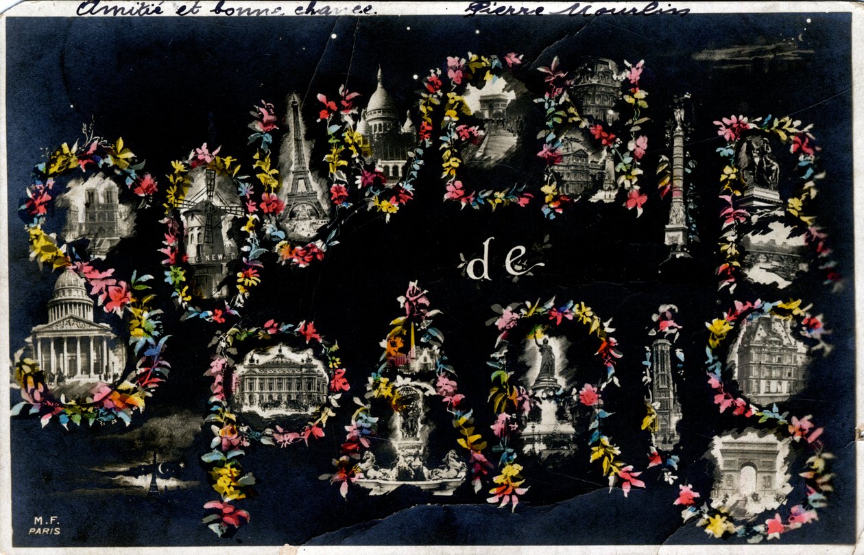 Souvenir från Paris med olika stadsmonument - Vykort daterat 1905 av Unbekannt